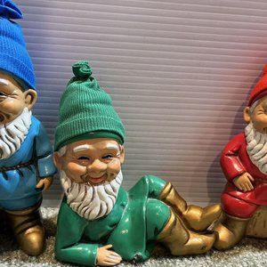 3 Old Christmas 1950’s Brinn’s Shelf Sitters 7” Santa Gnome Lot  Japan! W/ Tags!